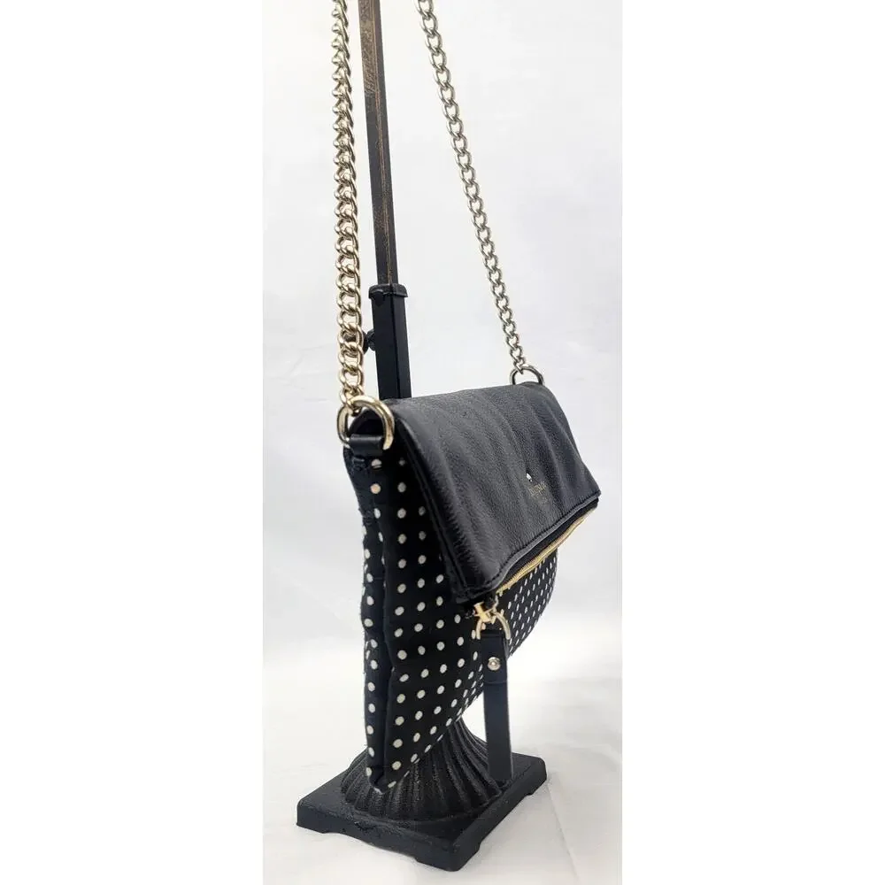 Kate Spade Polka Dot Foldover Crossbody Chain Bag Black White